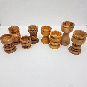 Vintage | Hand Carved Wood Candle Holders Set of 8